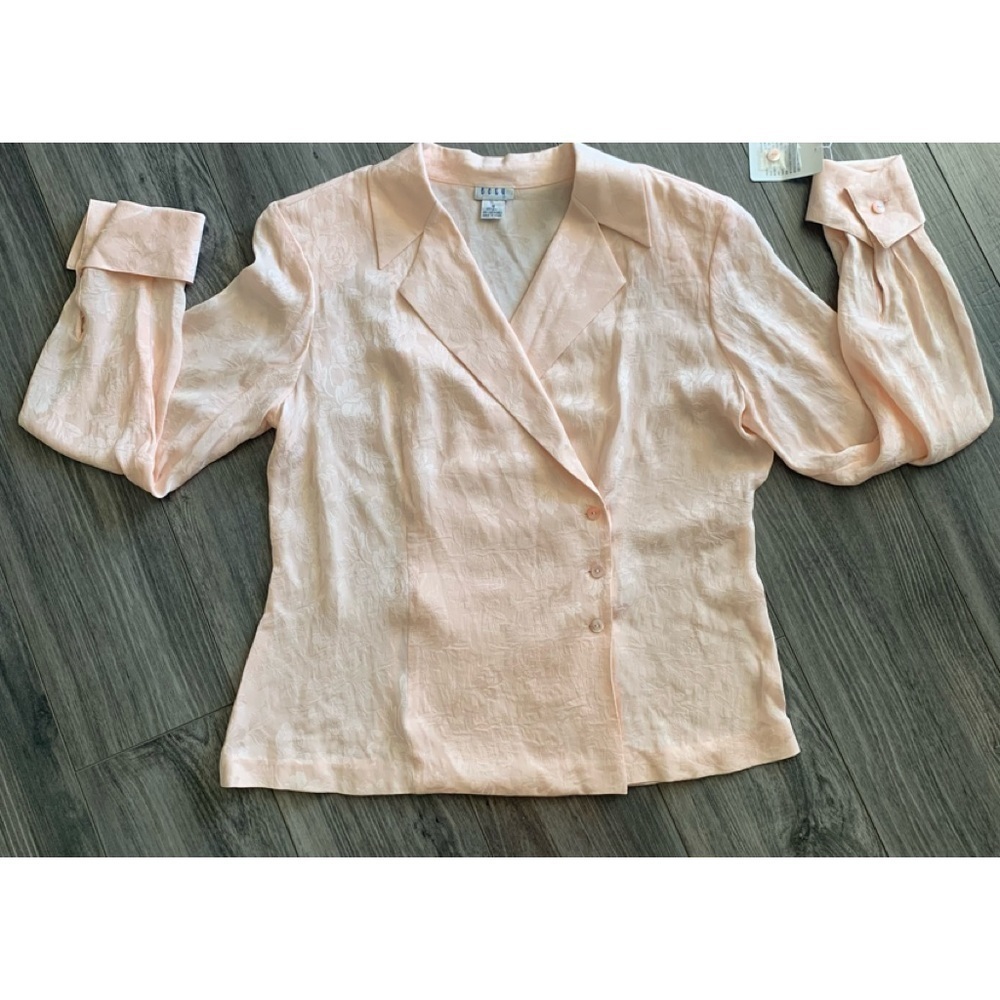 NWT 100% Silk Blouse,‎ double breasted peach top career work office Size 12